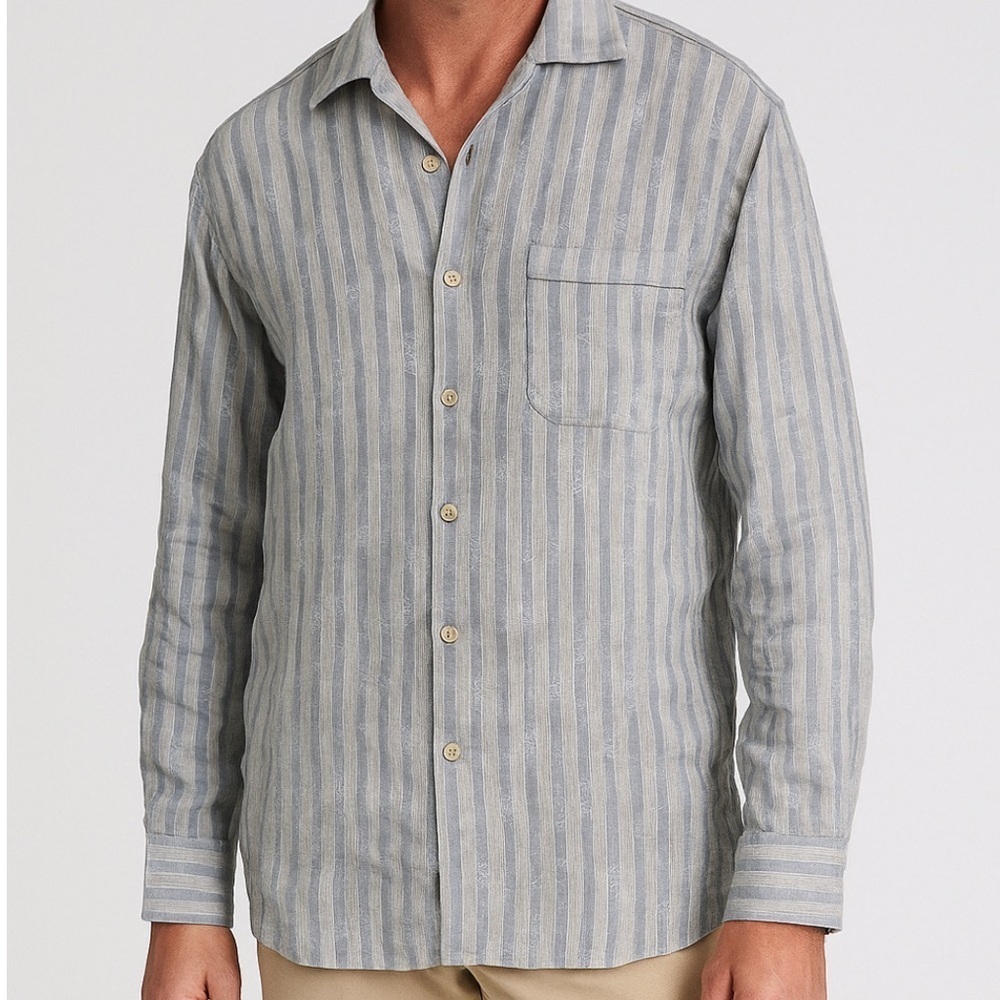 Tommy Bahama Linen Button Down Shirt Size Medium Blue Striped